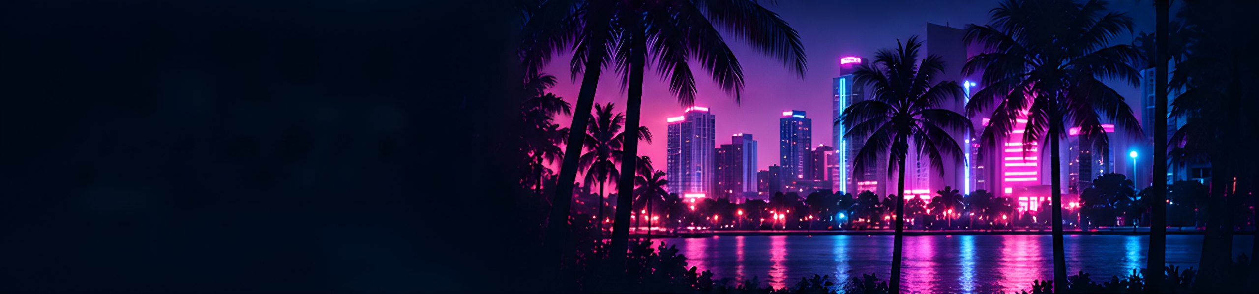 Nächtliche Skyline mit Palmen und Neonlichtern